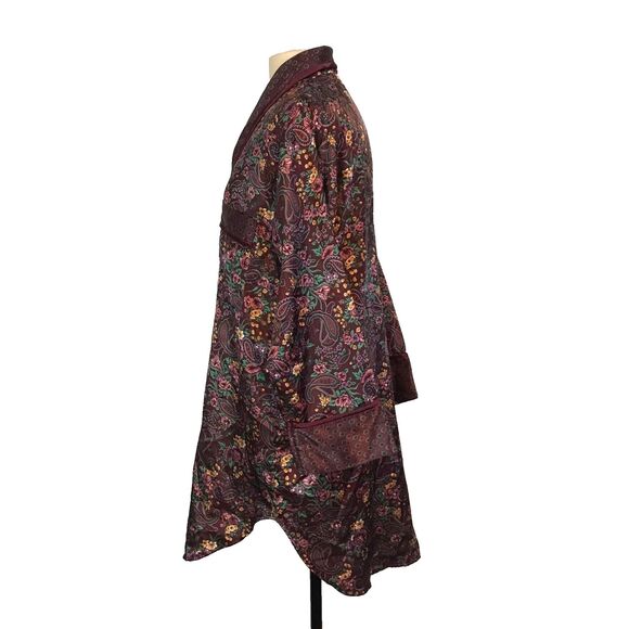 Partners Mervyns Vintage 80s Burgundy Green Silky Satin Paisley Night Shirt sz L - Picture 8 of 11
